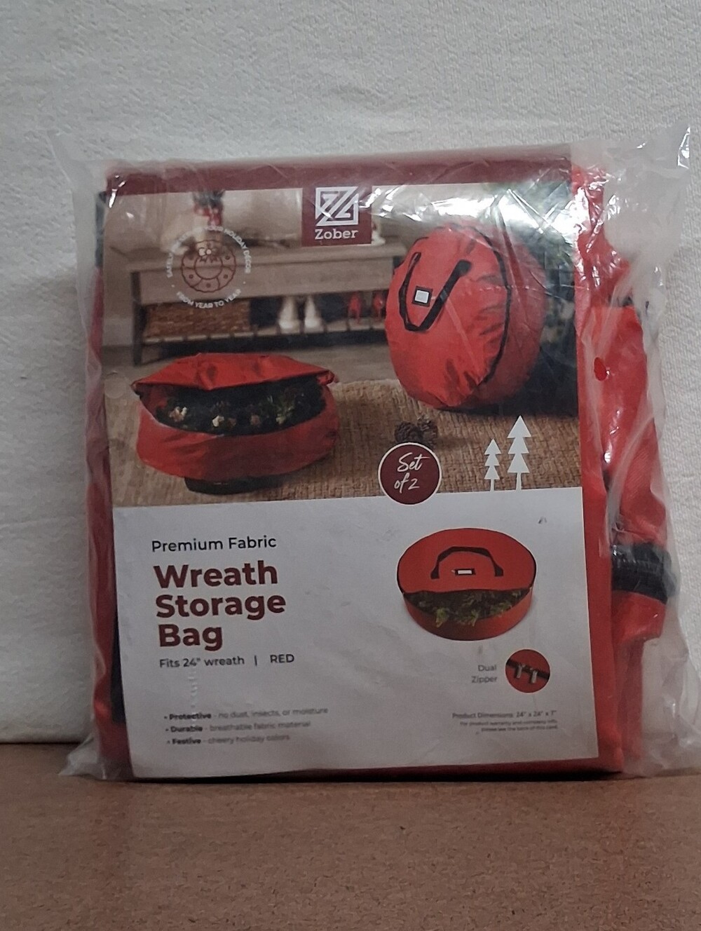 Red Wreath Storage Bag - Premium Fabric (Set of 2)
